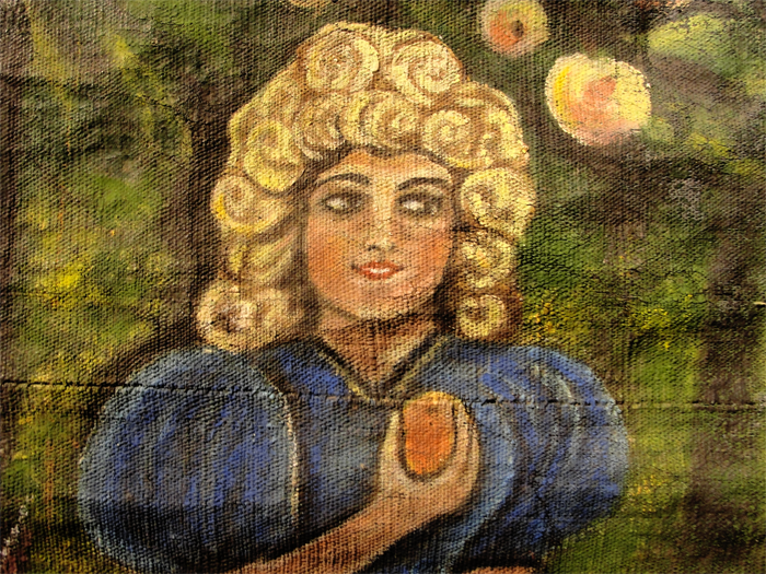 Расписной ковёр «Девушка с яблоками и кавалер. Фрагмент